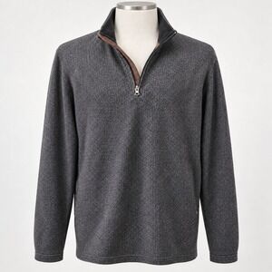 Chaps Mens Grey Herringbone Quarter Zip Pullover Sweater Mock Neck Size Large